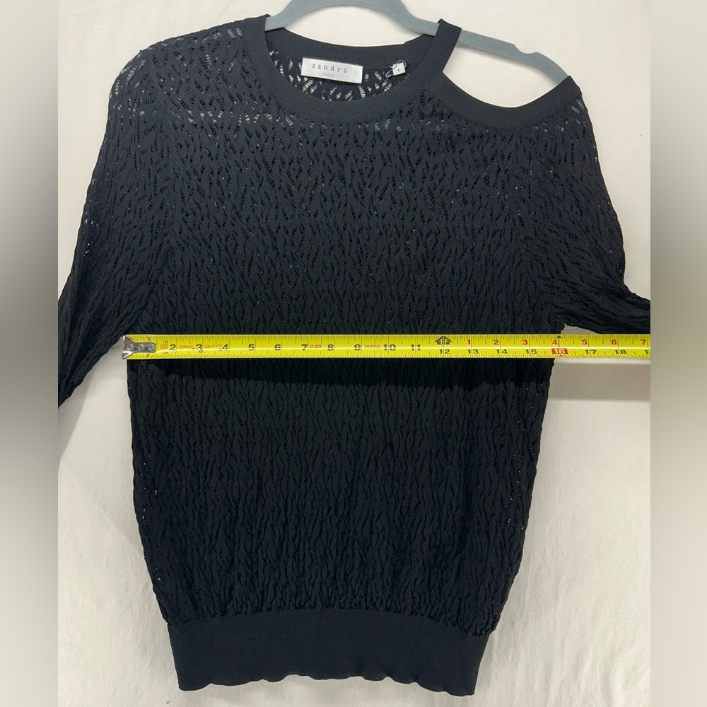 Sandro Open Knit Black Sweater Long Sleeve Cold Shoulder Size 1 Small - Picture 5 of 8